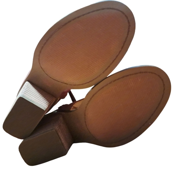 TOMS Majorca Block Heel Peep Toe Sandals Women’s 10 Oxblood Leather - Picture 14 of 15